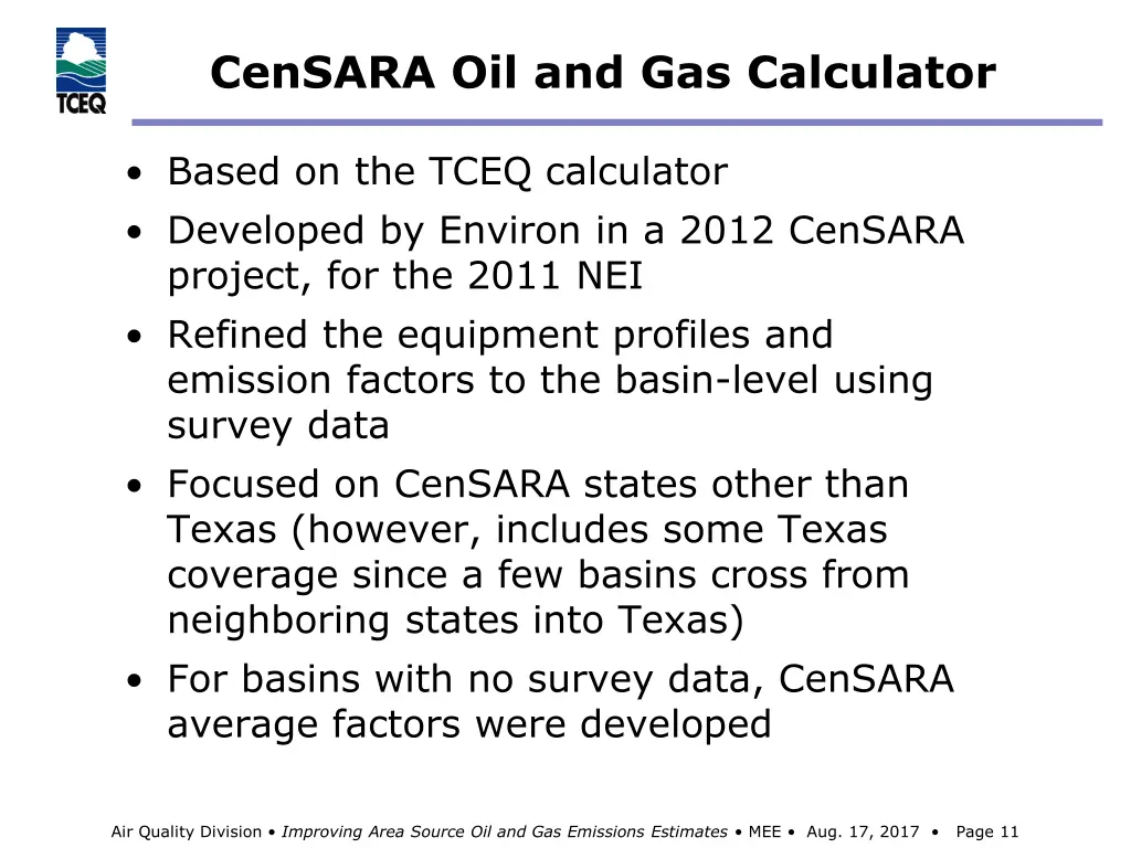 censara oil and gas calculator