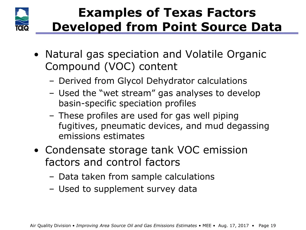 examples of texas factors developed from point