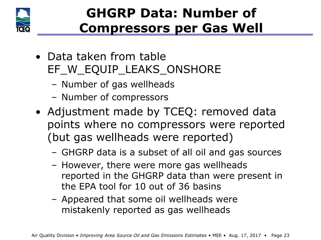 ghgrp data number of compressors per gas well