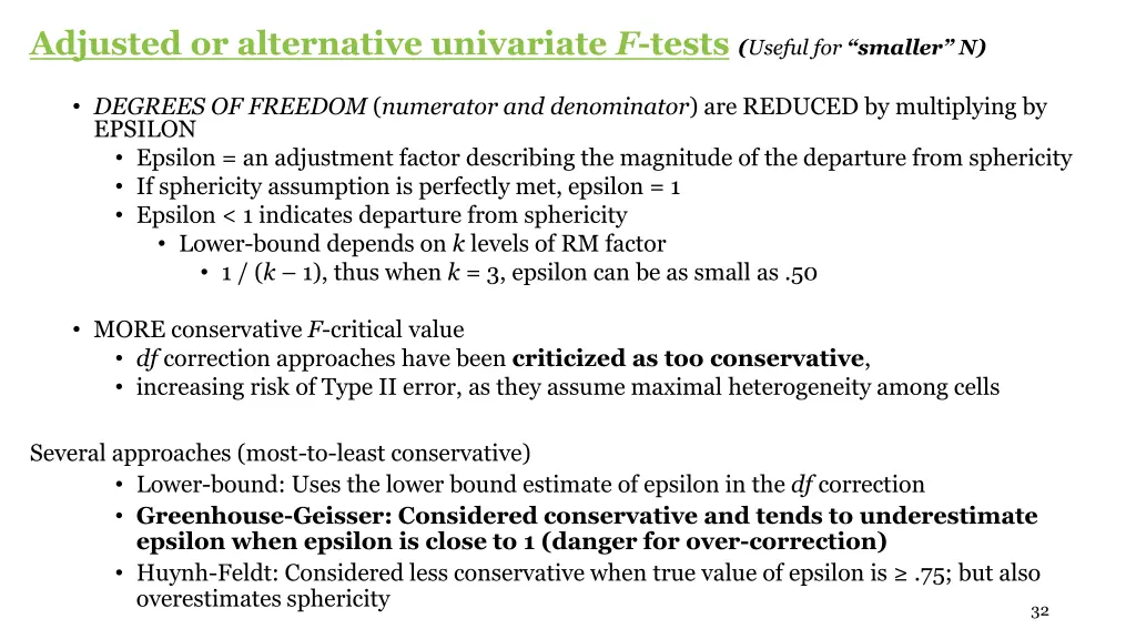 adjusted or alternative univariate f tests useful
