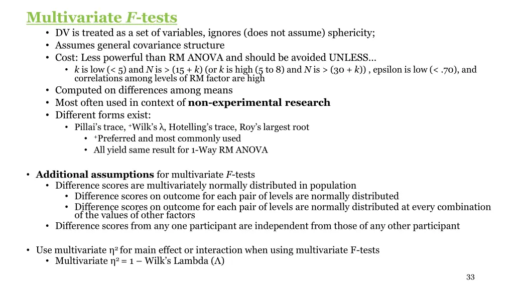 multivariate f tests dv is treated