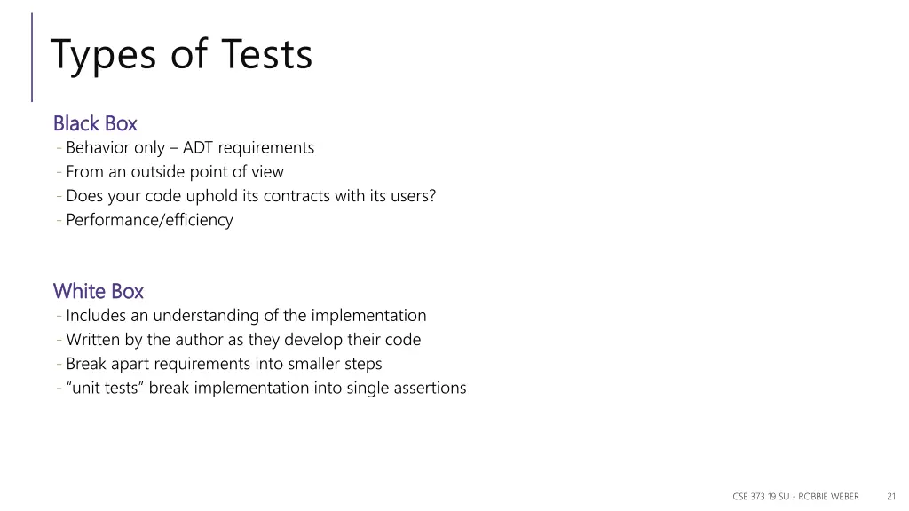 types of tests
