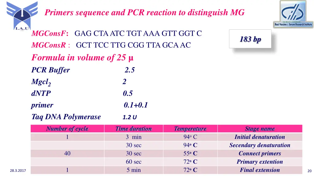 primers sequence and pcr reaction to distinguish 1