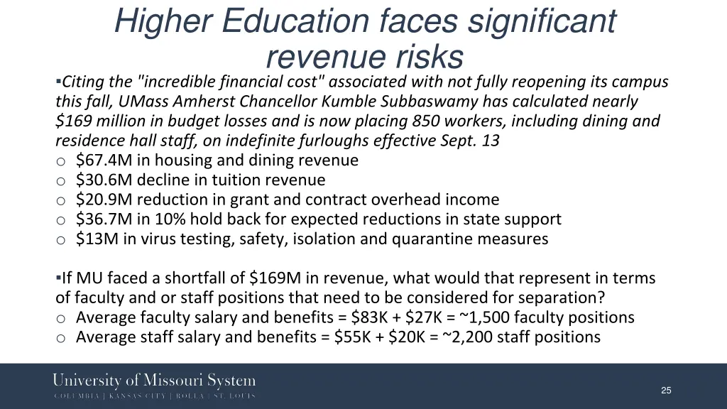 higher education faces significant revenue risks