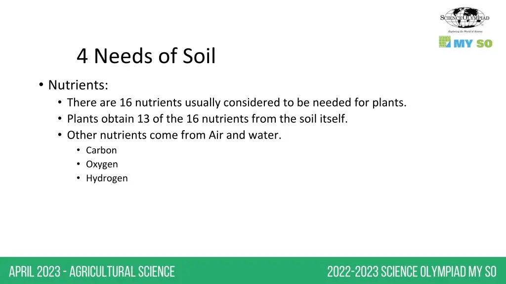 4 needs of soil nutrients there are 16 nutrients