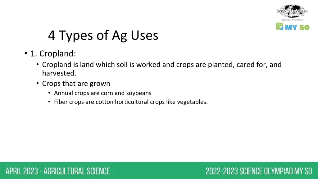 4 types of ag uses 1 cropland cropland is land
