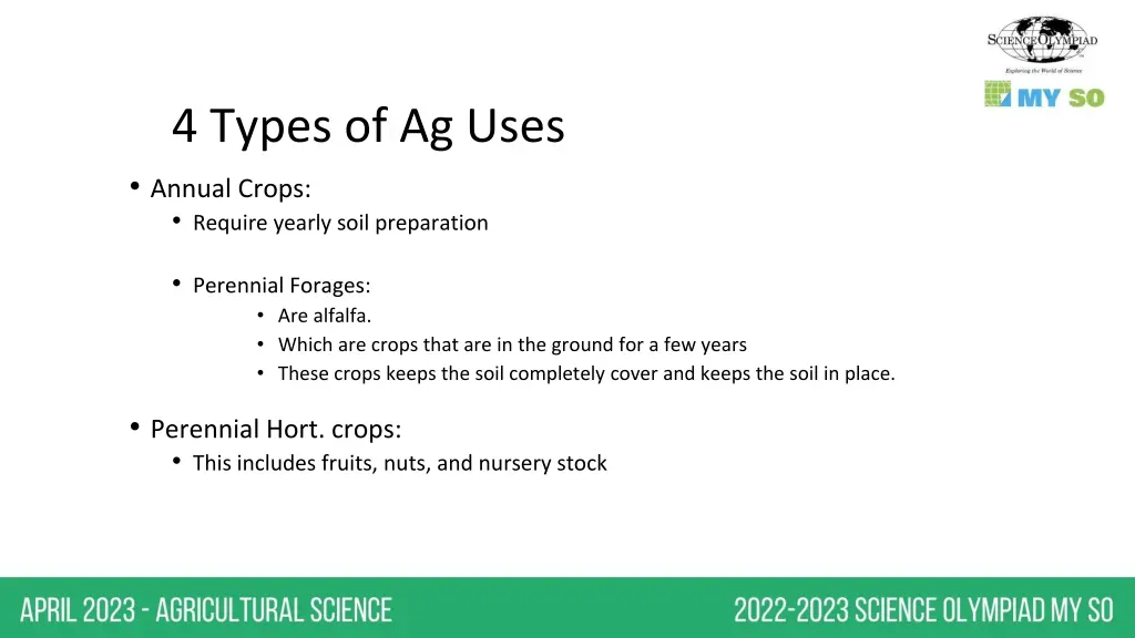4 types of ag uses annual crops require yearly