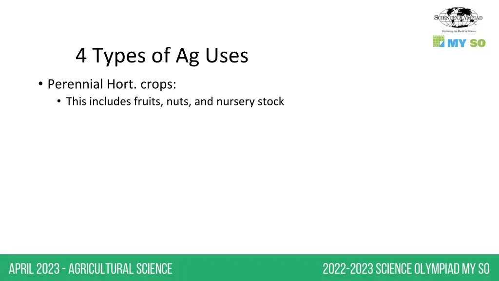 4 types of ag uses perennial hort crops this