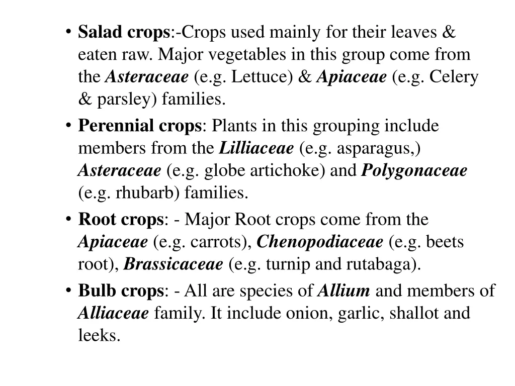 salad crops crops used mainly for their leaves