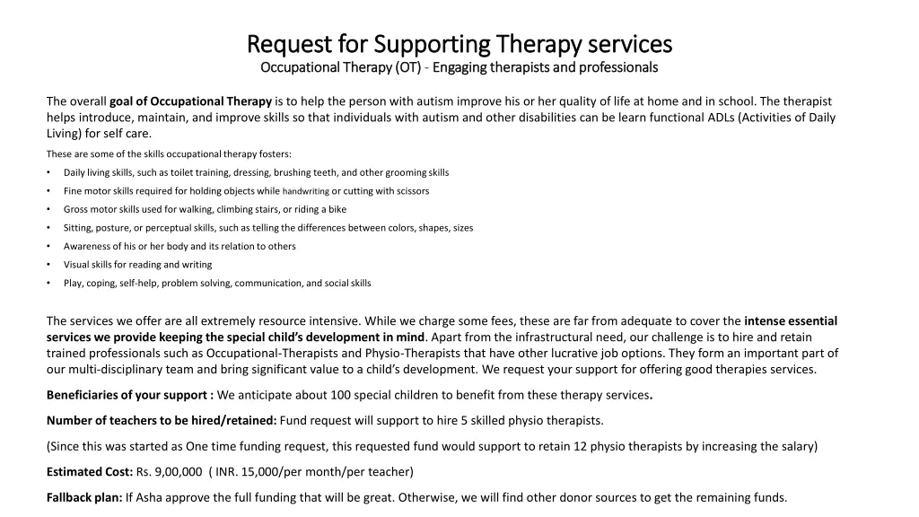 request for supporting therapy services request
