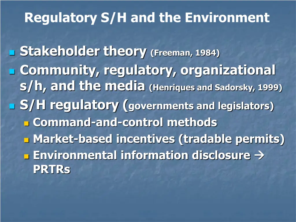 regulatory s h and the environment 1