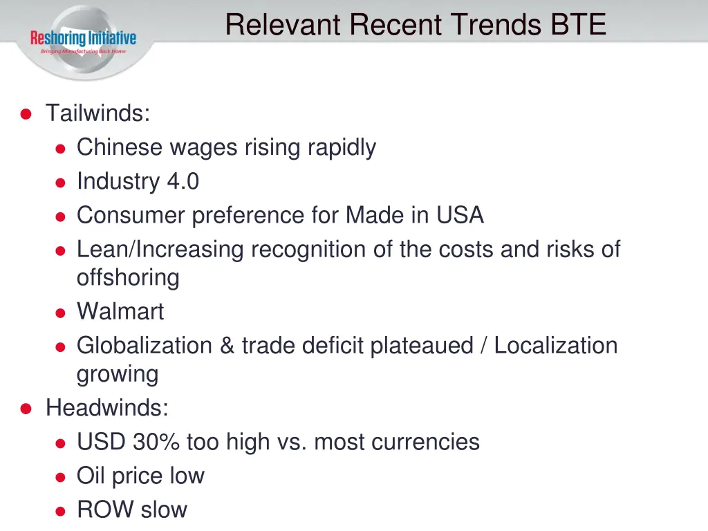 relevant recent trends bte