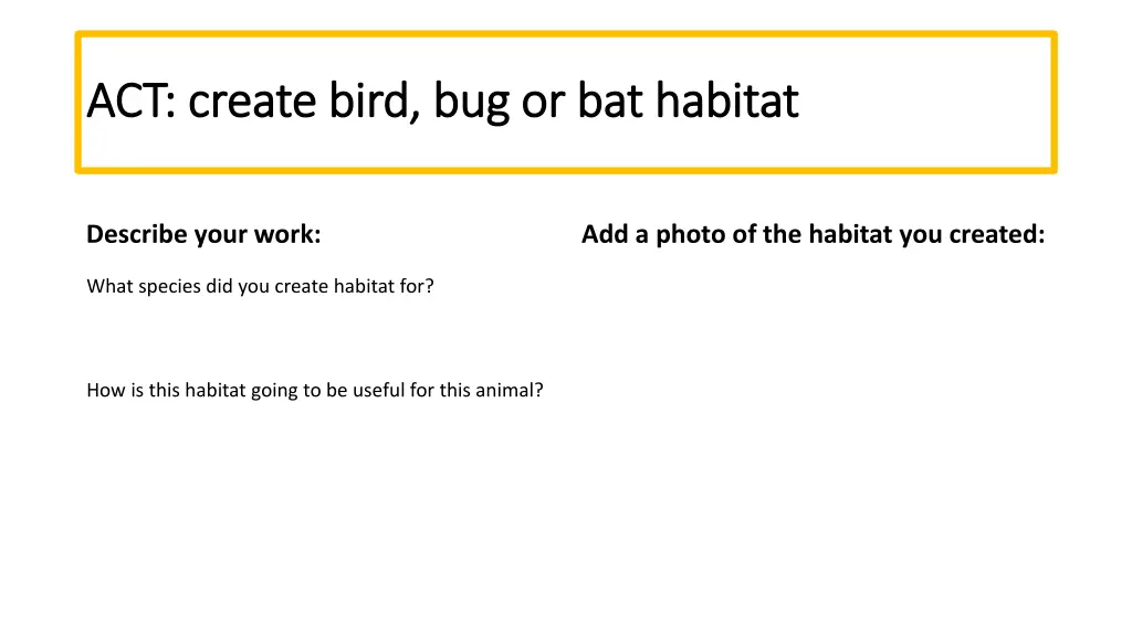 act create bird bug or bat habitat act create