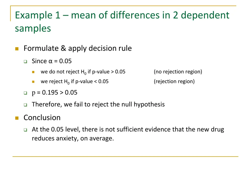 example 1 mean of differences in 2 dependent