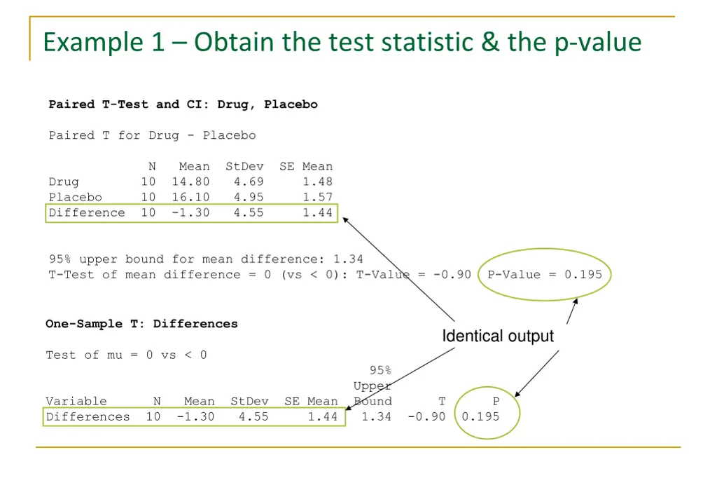 example 1 obtain the test statistic the p value