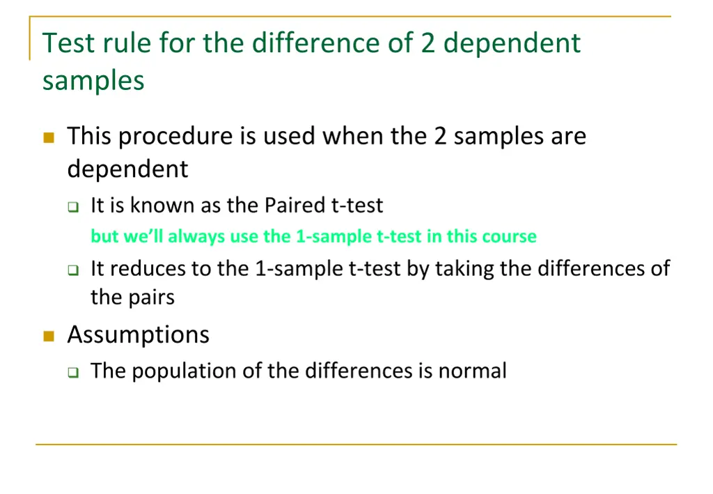 test rule for the difference of 2 dependent