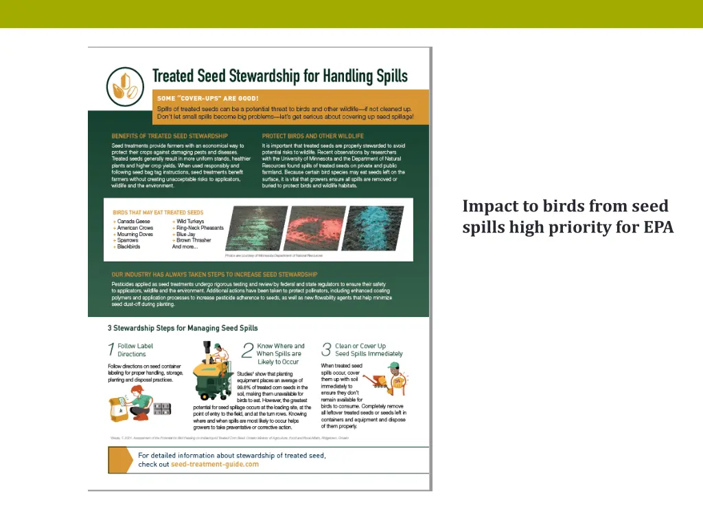 impact to birds from seed spills high priority