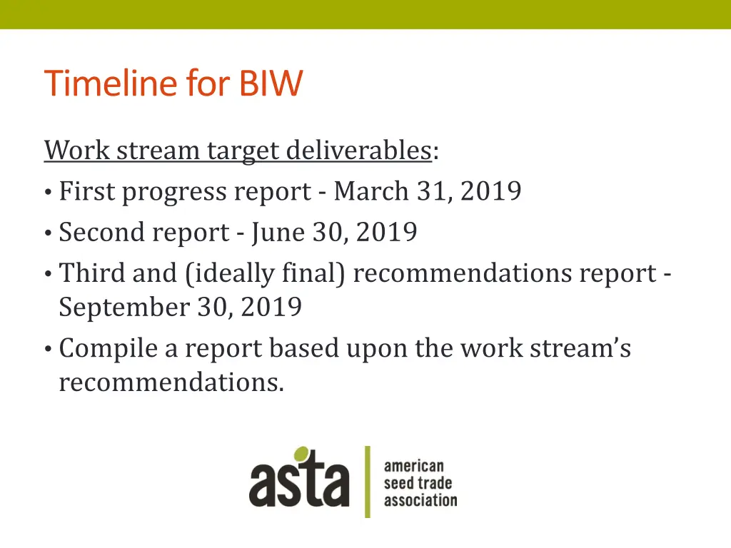 timeline for biw
