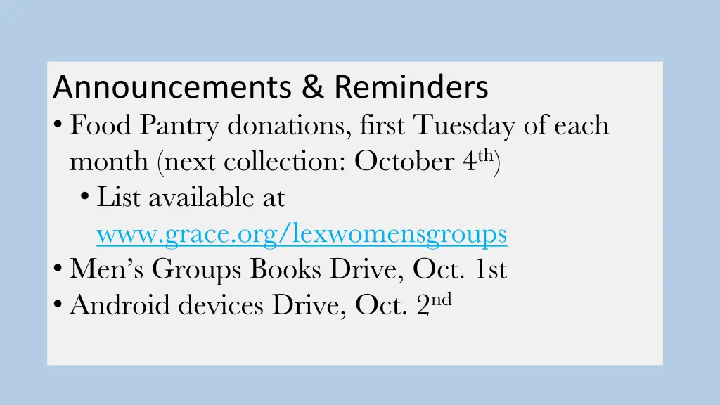 announcements reminders food pantry donations