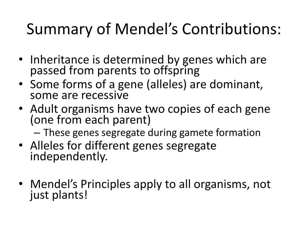 summary of mendel s contributions