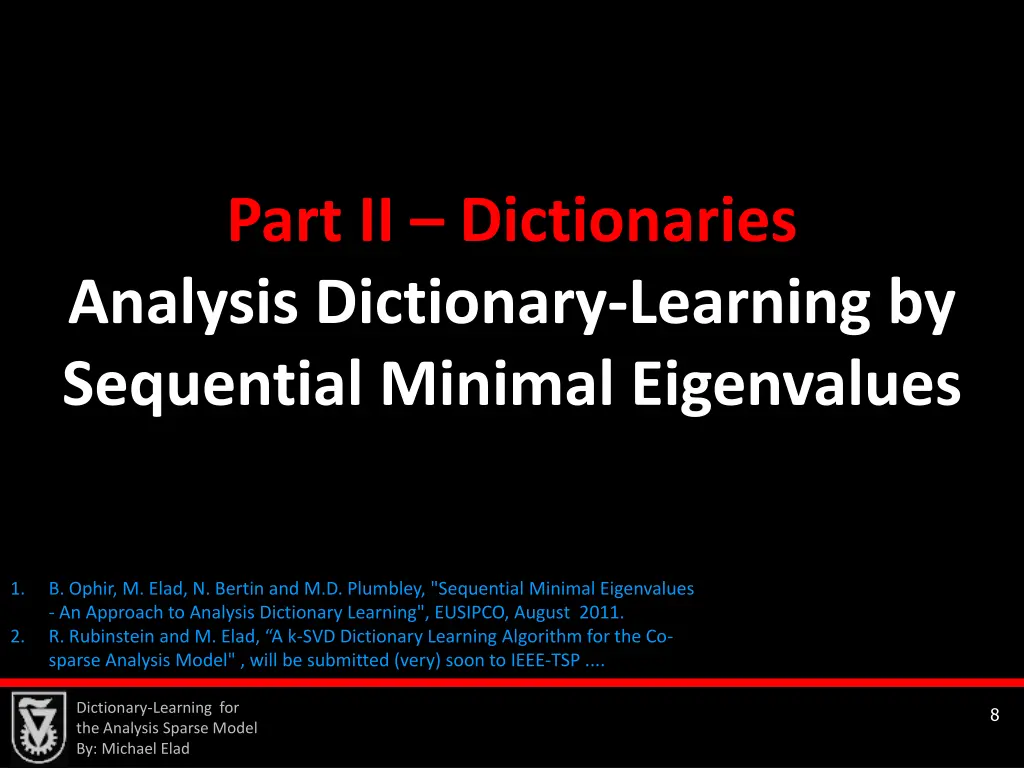 part ii dictionaries analysis dictionary learning