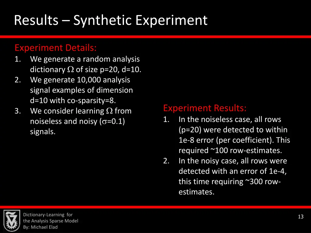 results synthetic experiment