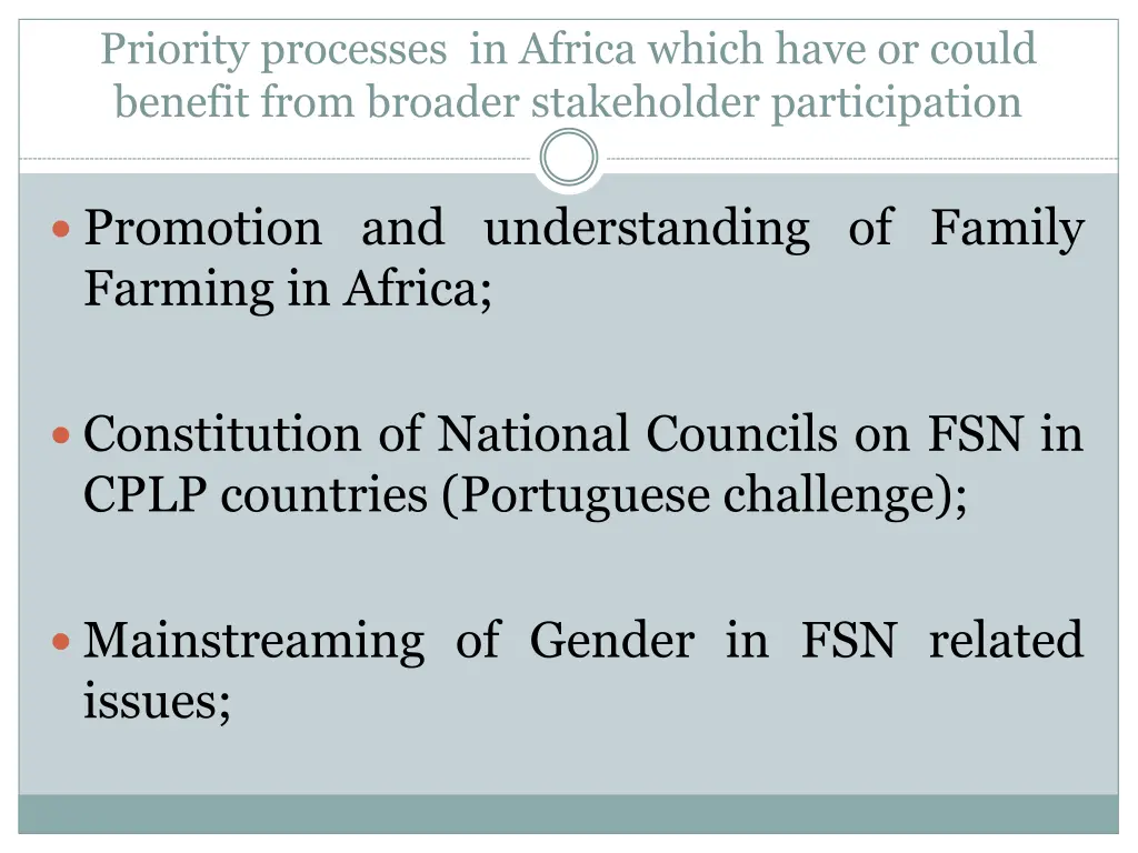 priority processes in africa which have or could 1