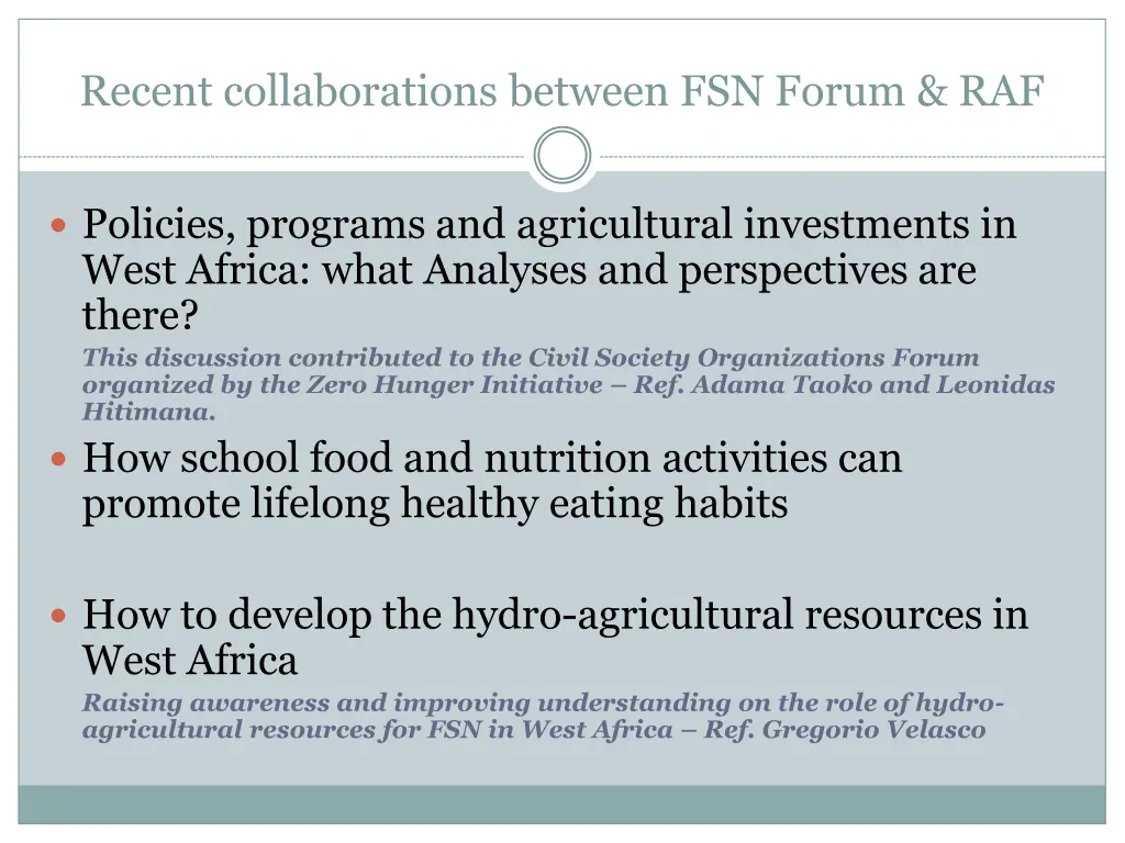 recent collaborations between fsn forum raf