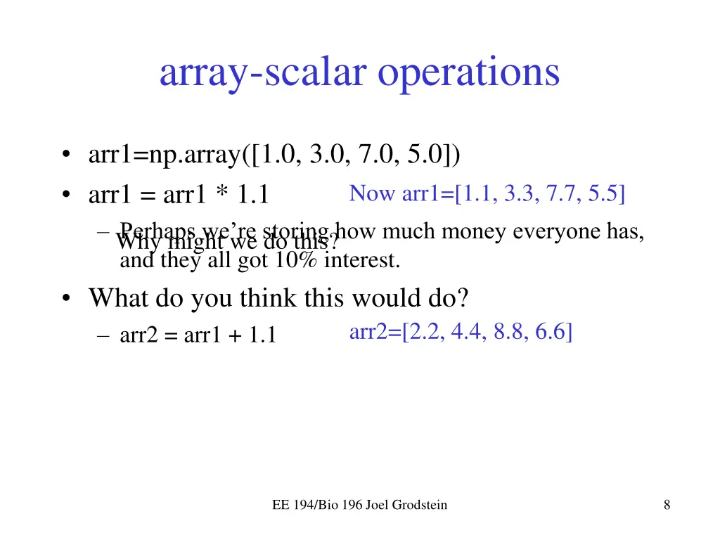 array scalar operations