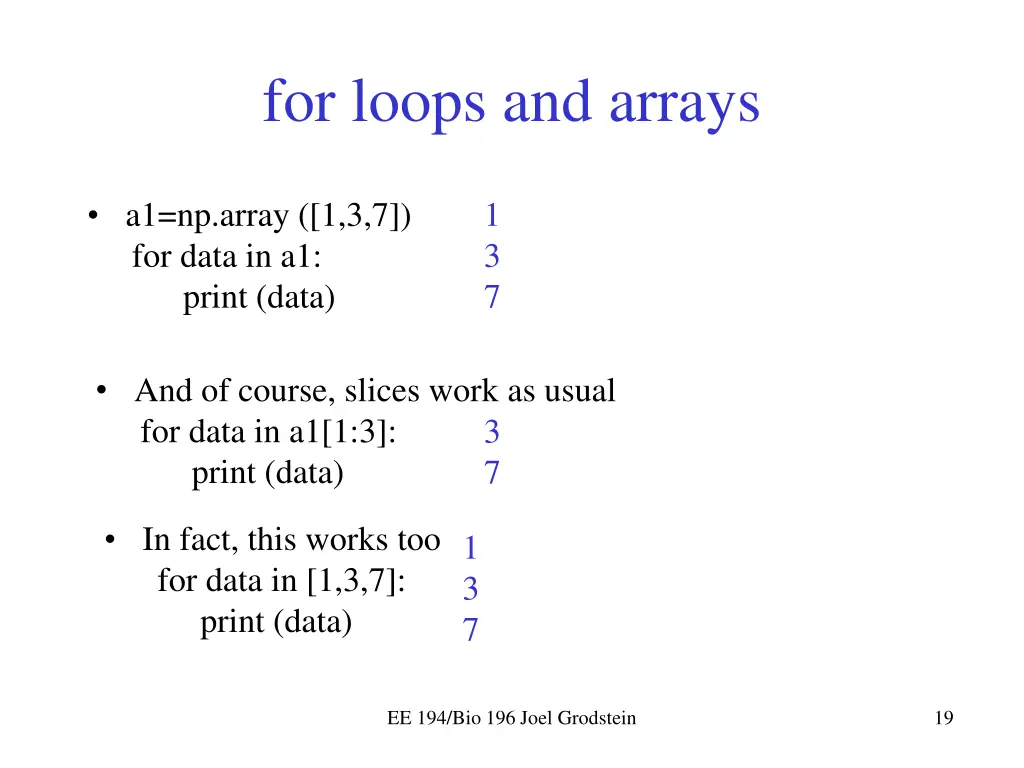 for loops and arrays