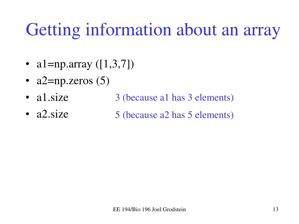 getting information about an array
