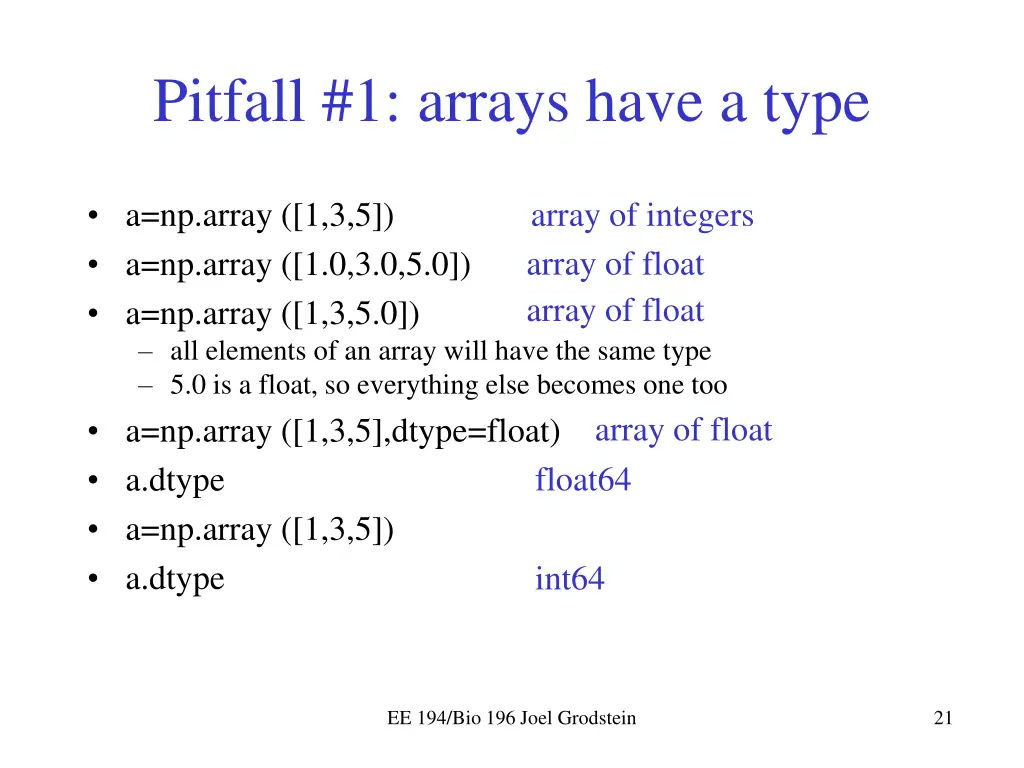 pitfall 1 arrays have a type 1