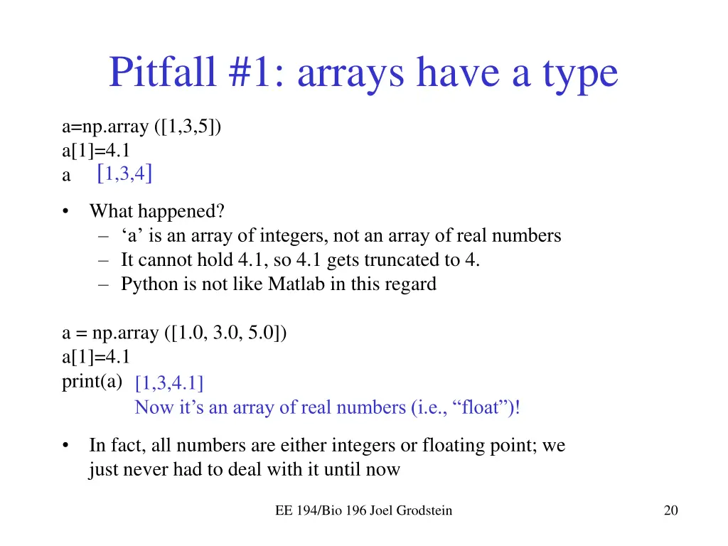 pitfall 1 arrays have a type