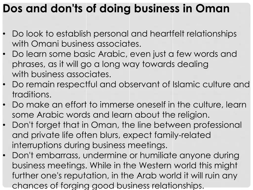 dos and don ts of doing business in oman