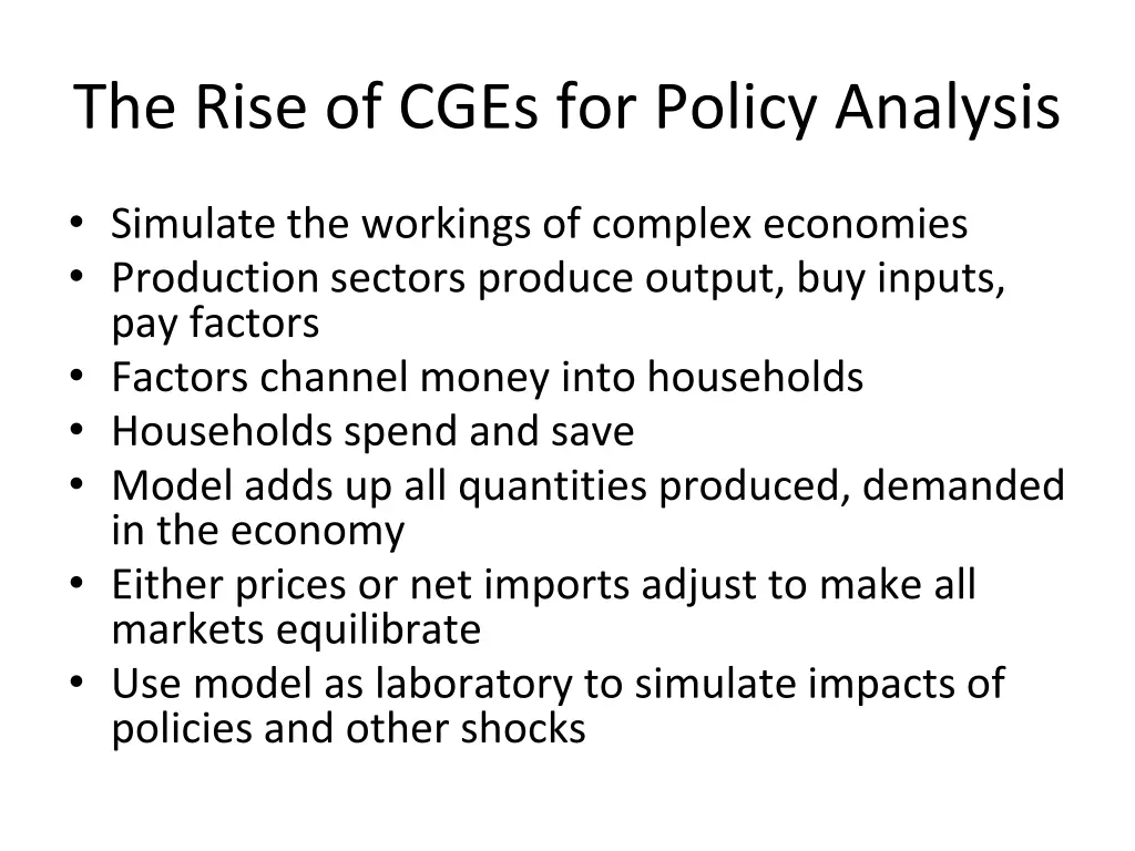 the rise of cges for policy analysis