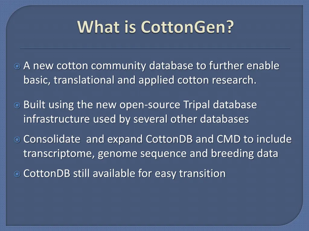 a new cotton community database to further enable