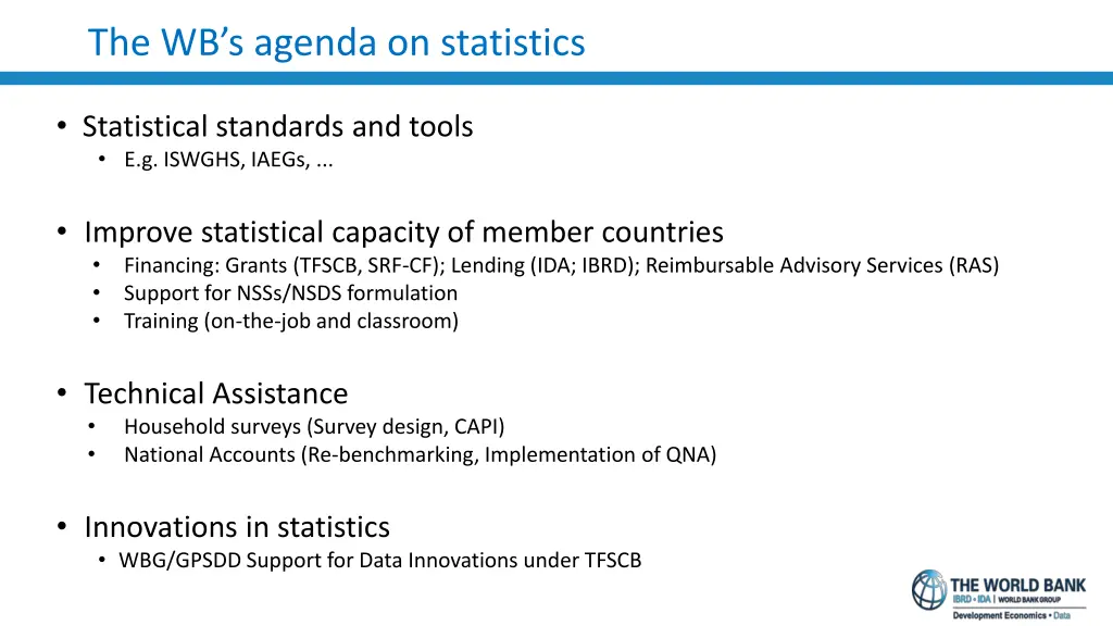 the wb s agenda on statistics