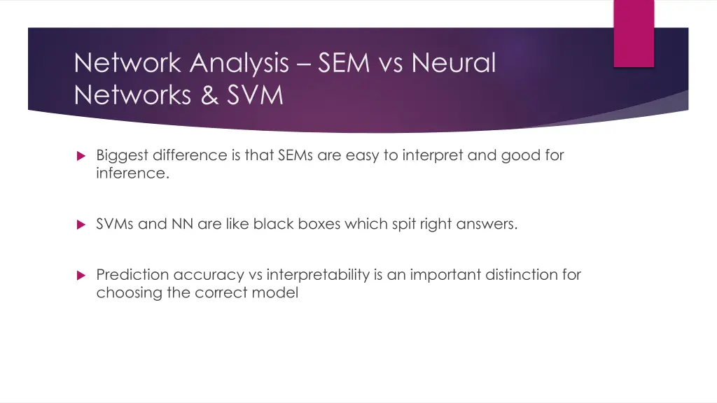 network analysis sem vs neural networks svm