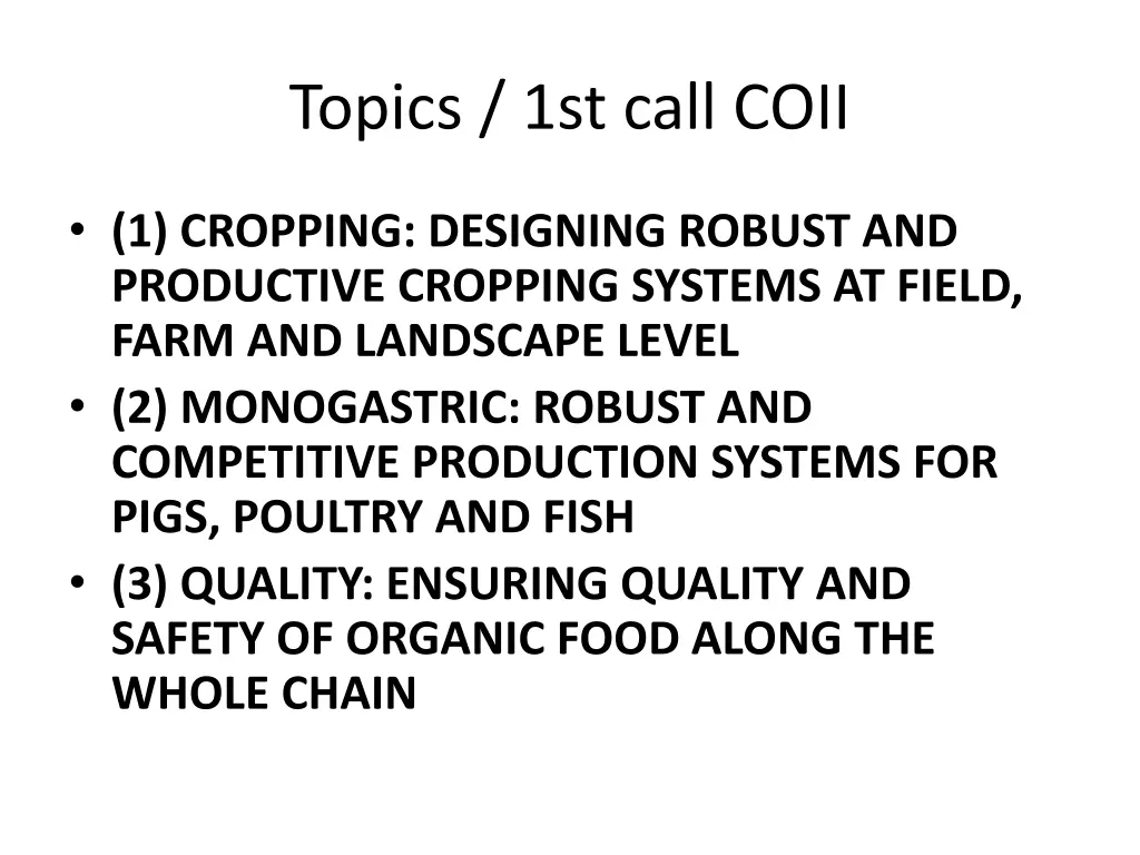 topics 1st call coii