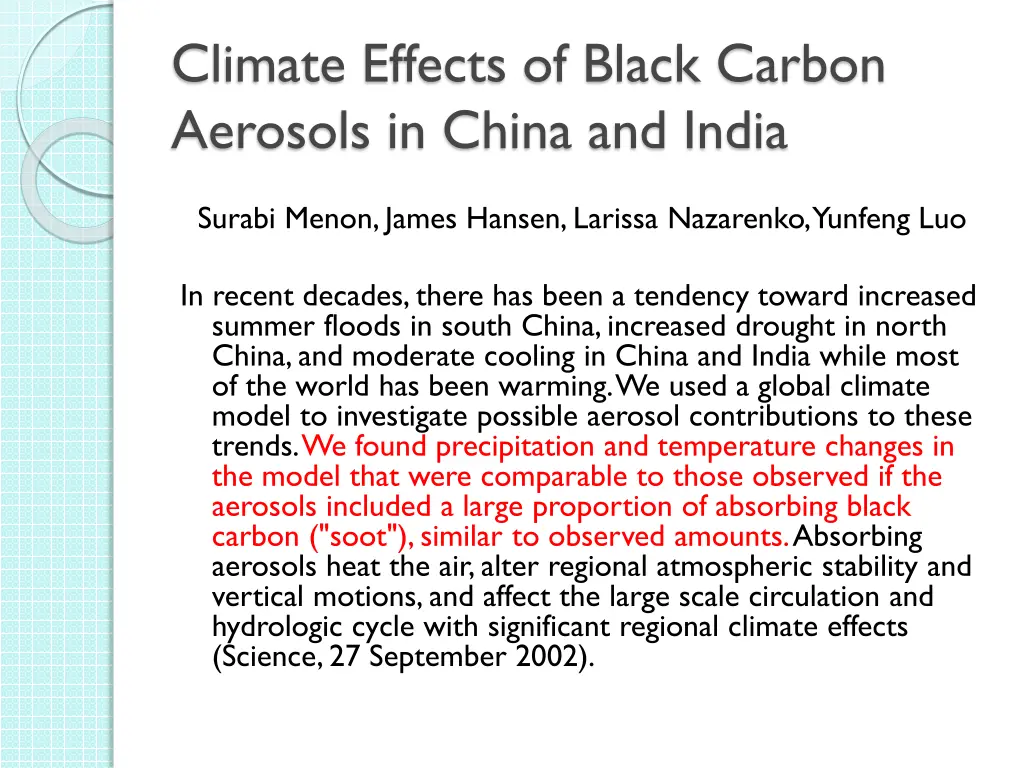 climate effects of black carbon aerosols in china
