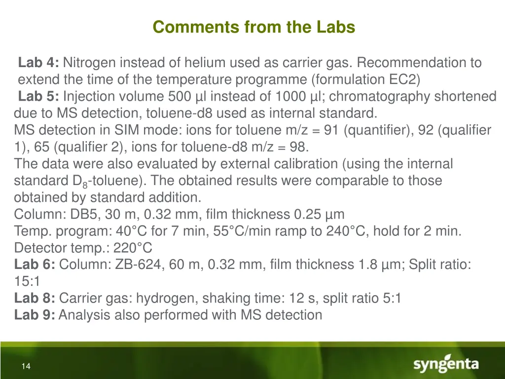comments from the labs