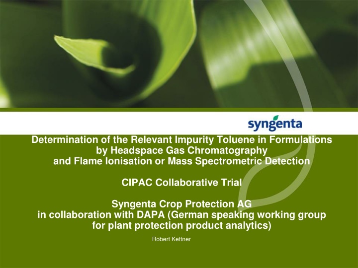 determination of the relevant impurity toluene