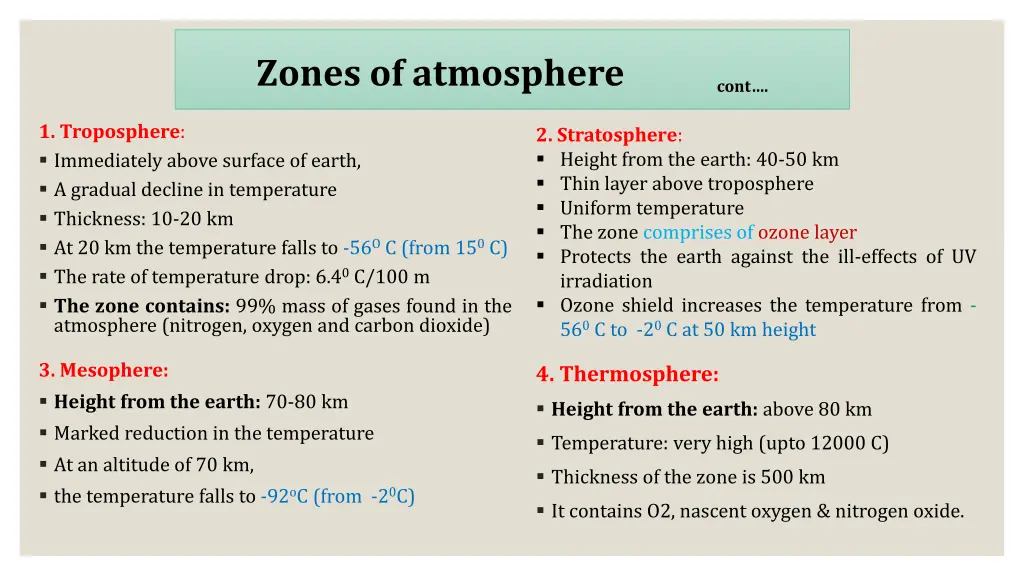 zones of atmosphere cont