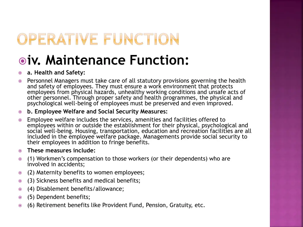 operative function iv maintenance function