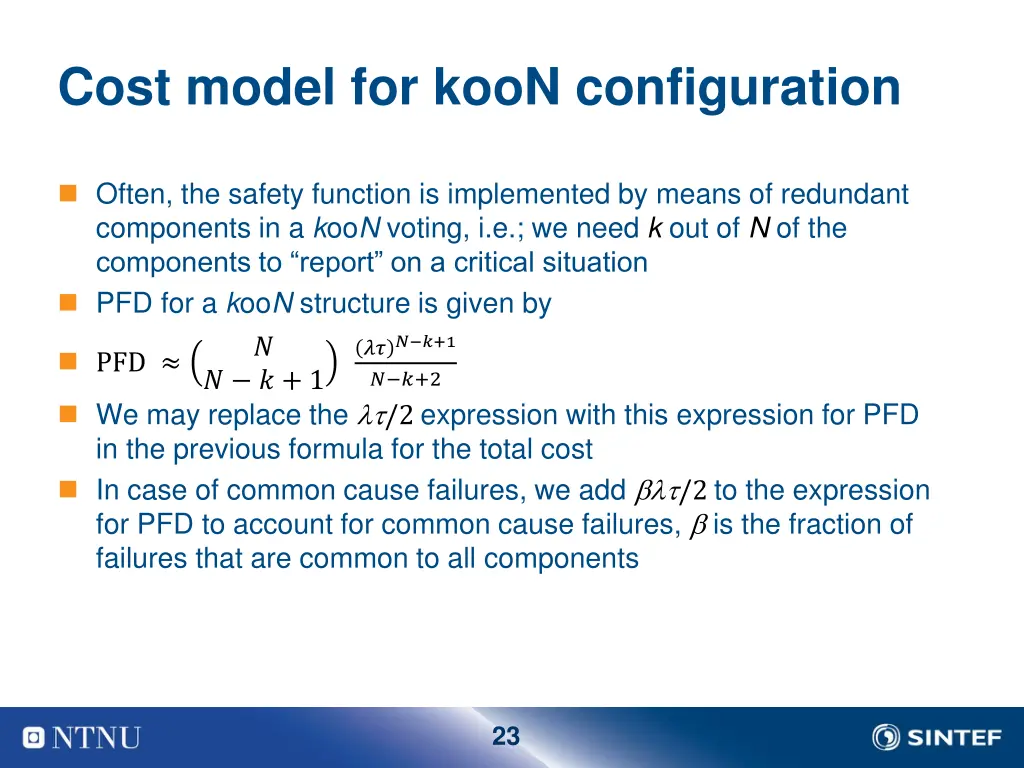 cost model for koon configuration