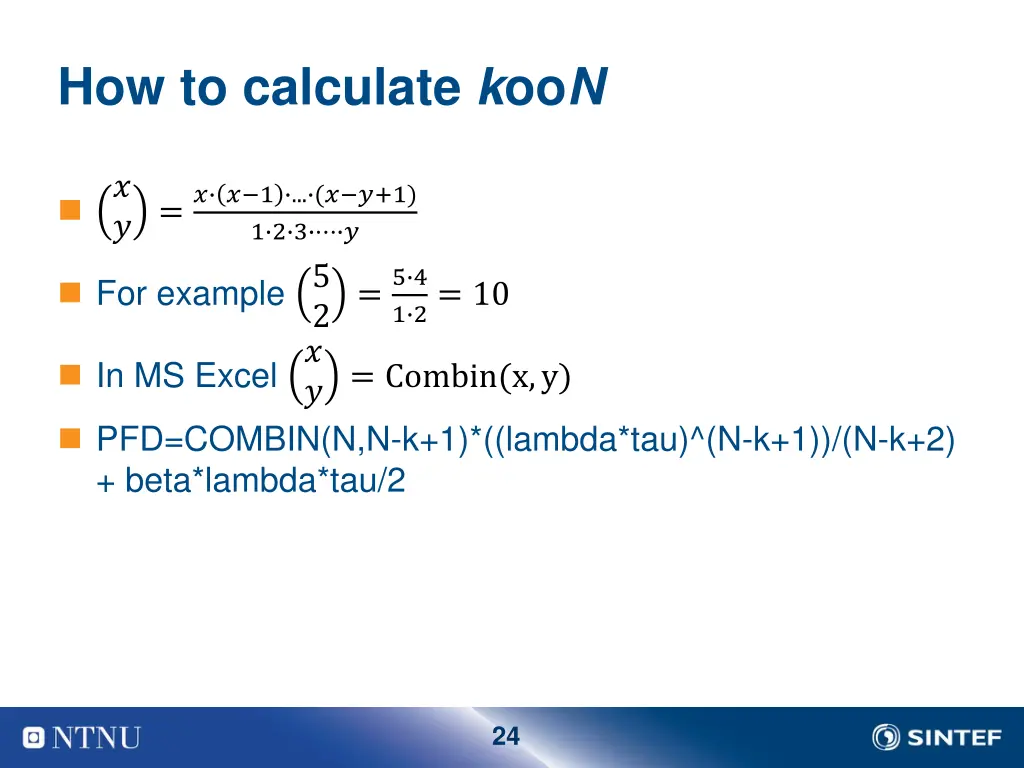 how to calculate k oo n