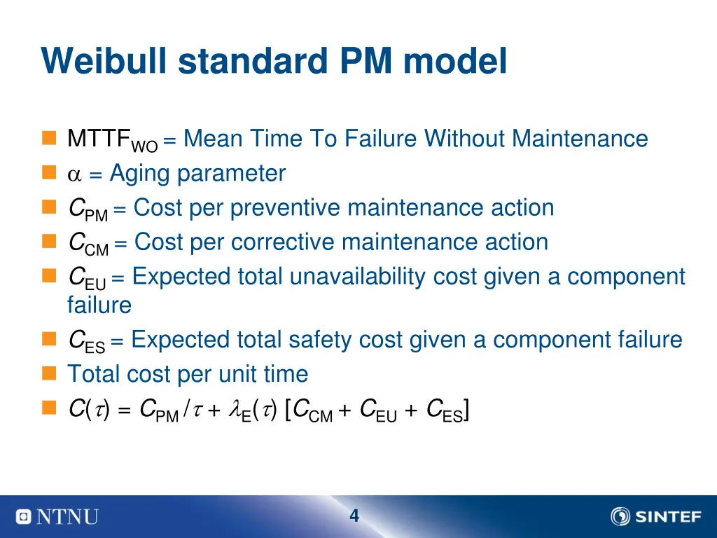 weibull standard pm model
