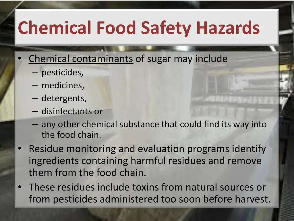 chemical food safety hazards
