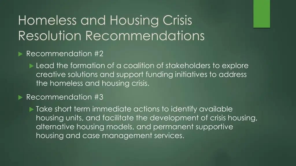homeless and housing crisis resolution