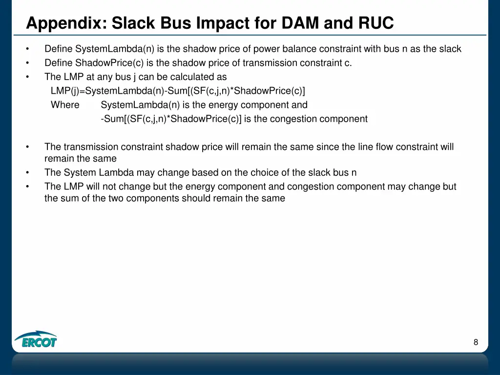 appendix slack bus impact for dam and ruc 1